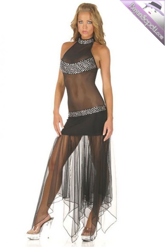 Black Fringe Gown With Sequin